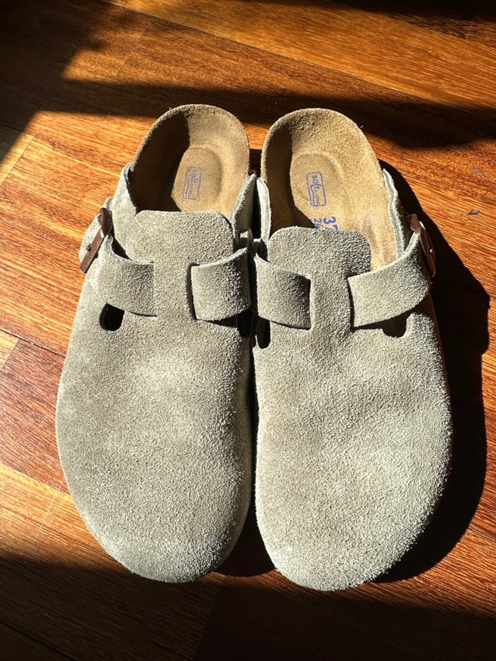 Birkenstock Boston Suede Clog Mule in Taupe